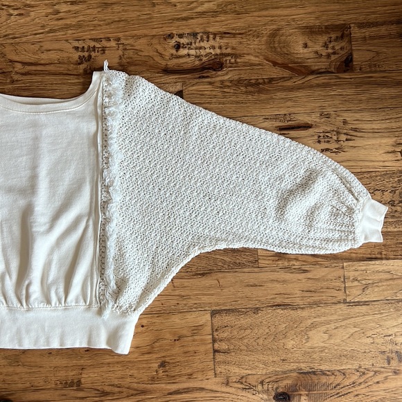 Free People Crochet Dolman Sleeve Cream Pullover Top Sweatshirt S - Picture 5 of 8